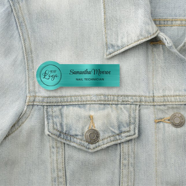 Porte-nom Votre logo d'entreprise Ici Turquoise Blue Ombre (En situation)
