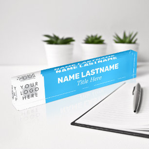 Porte-nom Votre Logo Modern Bold Nom Titre Ciel Simple Bleu