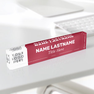 Porte-nom Votre logo Modern Bold Nom Titre Simple Bourgogne