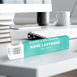 Porte-nom Votre logo Modern Bold Nom Titre Simple Turquoise