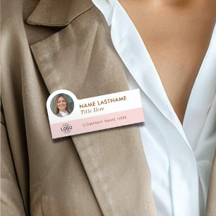 Porte-nom Votre logo photo Titre Girly Blush Pink Blanc Nom