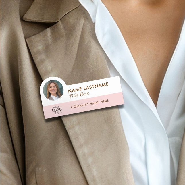 Porte-nom Votre logo photo Titre Girly Blush Pink Blanc Nom (Créateur téléchargé)