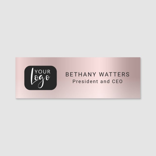Porte-nom Votre Logo Rose Gold Blush Metallic Chic Modern (Devant)