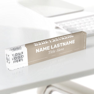Porte-nom Votre logo taupe beige moderne nom titre simple