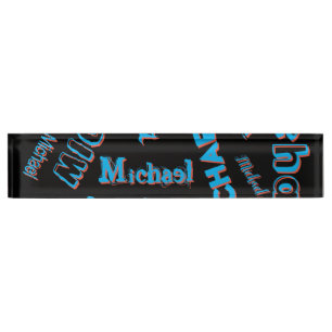 Porte-nom Votre nom motif monogramme bleu rouge noir