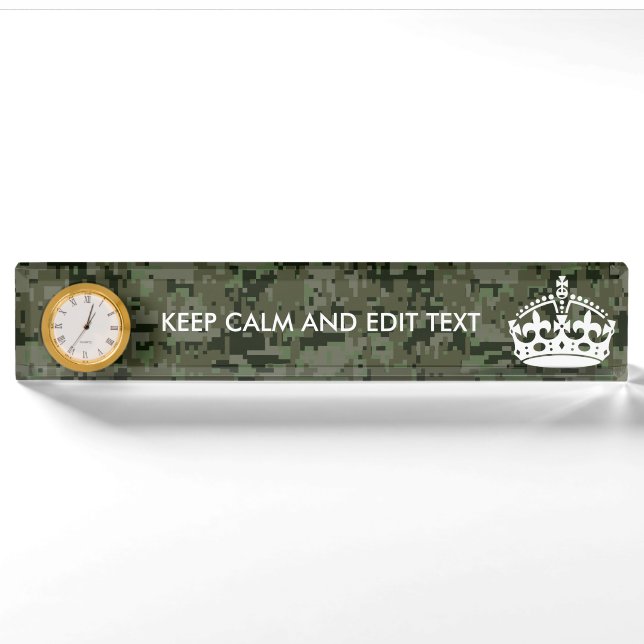 Porte-nom Votre propre texte Camo numérique Woodland Gardez  (Devant)