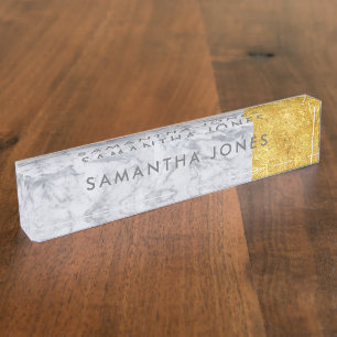 Porte-nom White Carrara Marble Gold Classic Personalised