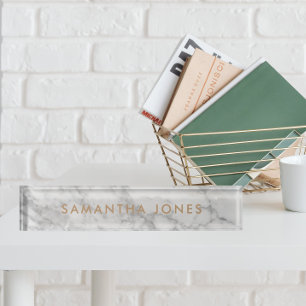 Porte-nom White Carrara Marble Gold Classic Personalised