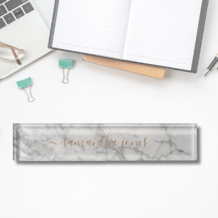 Porte-nom White Carrara Marble Gold Classic Personalised
