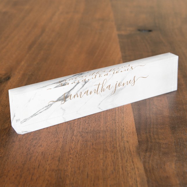 Porte-nom White Carrara Marble Gold Classic Personalised (Taille)