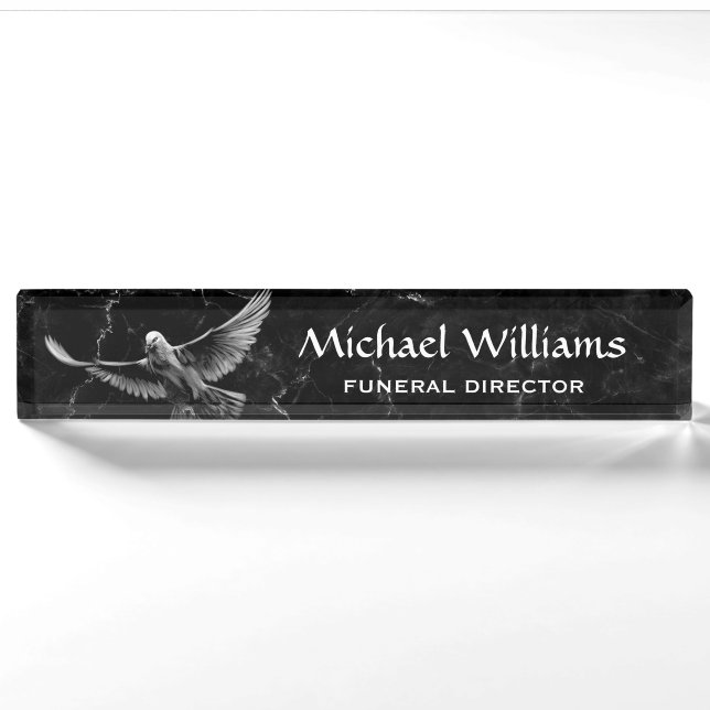 Porte-nom White Dove Black Marble Directeur funéraire  (Devant)