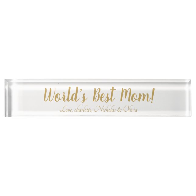 Porte-nom World’s Best Mom gold custom script mignon (Devant)