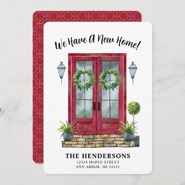 Porte rouge moderne Nouvelle maison Faire-part mob (Devant / Derrière)