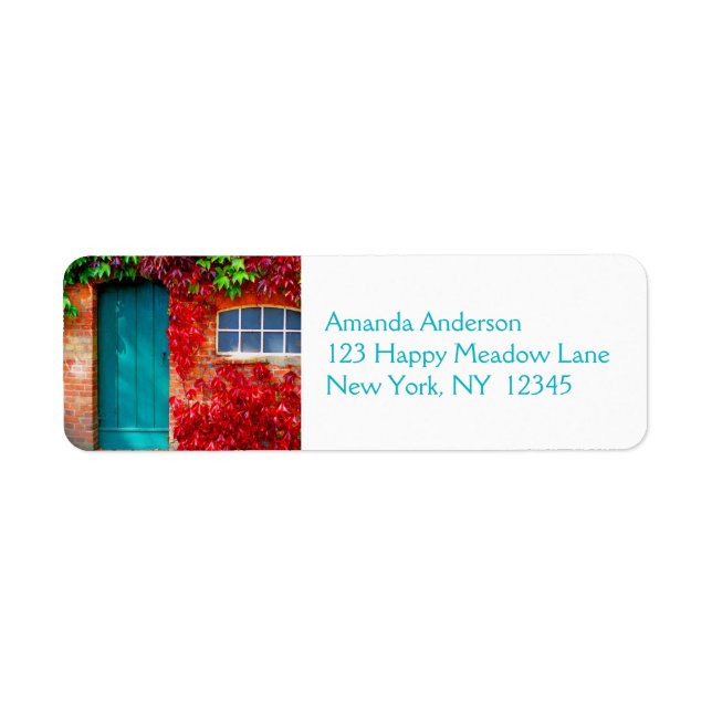 Porte Turquoise pittoresque avec feuilles d'automn (Devant)