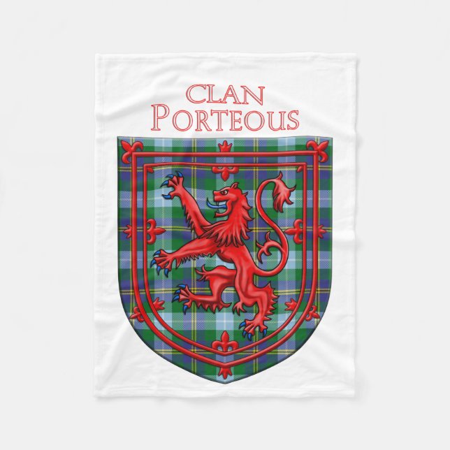 Porteous Tartan Scottish Plaid Lion Rampant Fleece Blanket (Front)