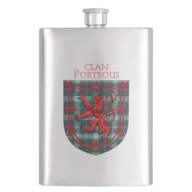 Porteous Tartan Scottish Plaid Lion Rampant Hip Flask (Front)