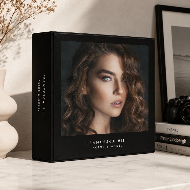 Portfolio Binder | Custom Actor Model Photo ( Custom actor model photo binder with portrait, name, profession text, and editable spine.)