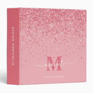 Portfolio Elegant Pink Glitter Monogrammed Name Binder