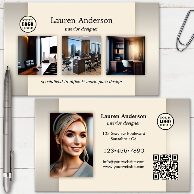 Portfolio Logo QR Code Interior Designer Business Card (Creator Uploaded)