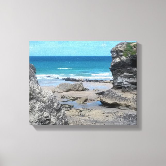 Porth Beach Newquay Cornwall Photograph Canvas Print (Front)
