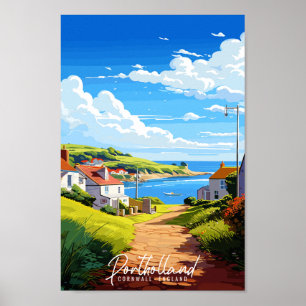 Portholland Cornwall England vintage travel Poster