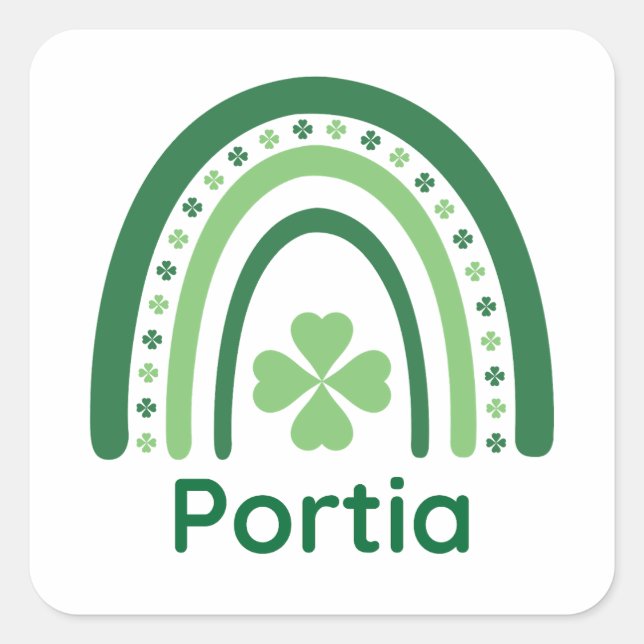 Portia Name Clover Boho Rainbow Square Sticker (Front)