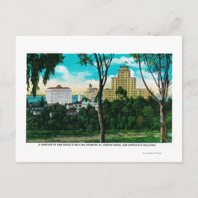 Portion of San Diego's Skyline showing El Corte Postcard (Front)