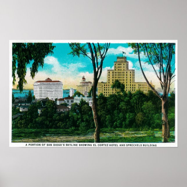 Portion of San Diego's Skyline showing El Corte Poster (Front)