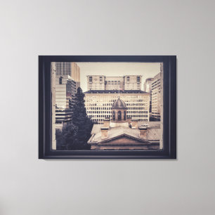 Portland Cityscape View through Window Frame Canvas Print