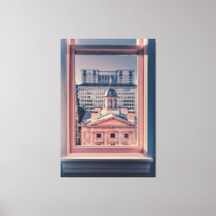 Portland Courthouse and Cityscape through Window Canvas Print