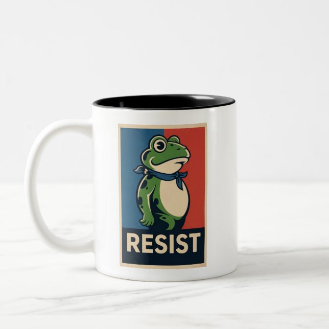 Portland Frog Protest Anti Ice Resistance I Stand  Two-Tone Coffee Mug (Left)