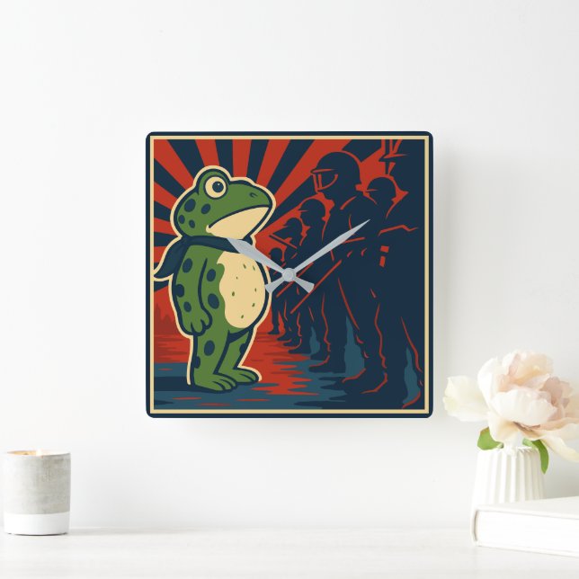 Portland Frog Protest Square Wall Clock (Home)