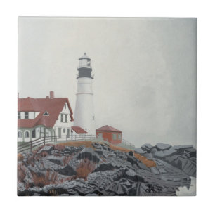 Portland Head Light in Fog Tile