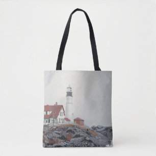 Portland Head Light in Fog Tote Bag