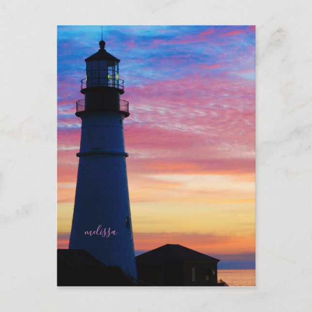 Portland Head Light Pink Sunrise Maine Lighthouse Postcard (Front)