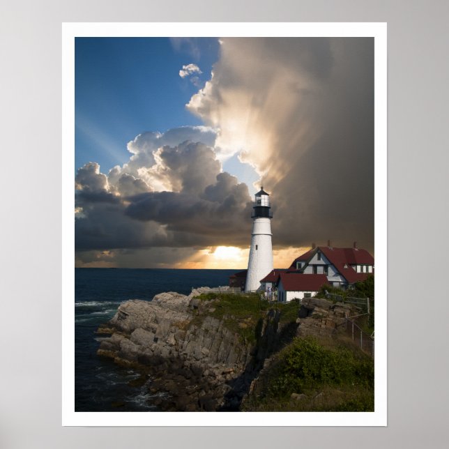 Portland Head Light, Sun through Clouds Poster (Front)