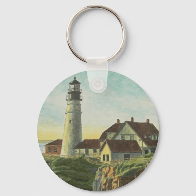 Portland Head Light Watercolor Keychain (Front)
