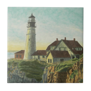 Portland Head Light Watercolor Tile