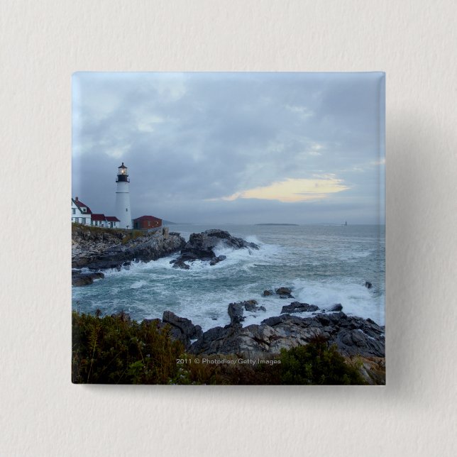 Portland Head Lighthouse at Sunrise 2 Inch Square Button (Front)