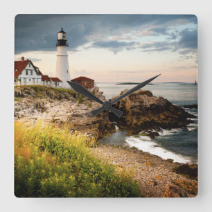 Portland Head Lighthouse Cape Elizabeth, Me Square Wall Clock