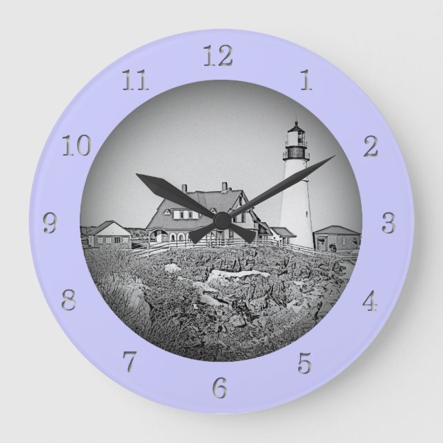 Portland Head Lighthouse Maine Sketch Wall Clock (Front)