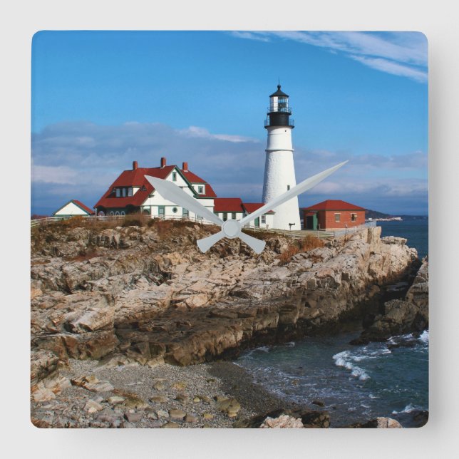 Portland Head Lighthouse, Maine Square Wall Clock (Front)