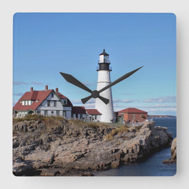 Portland Head Lighthouse Square Wall Clock (Front)