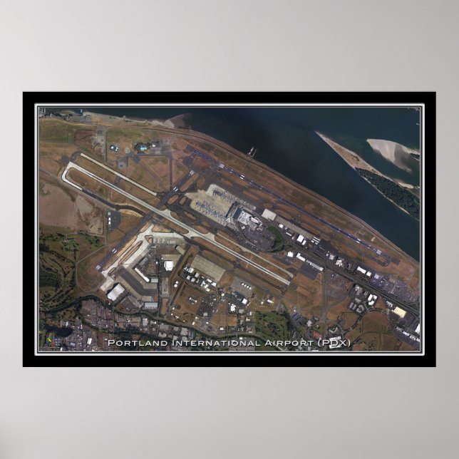 Portland Intl Airport Oregon Satellite Poster Map (Front)