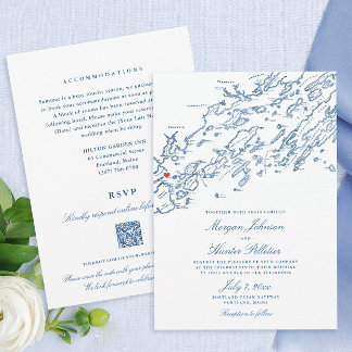 Portland Maine All-in-One QR code RSVP Wedding Invitation