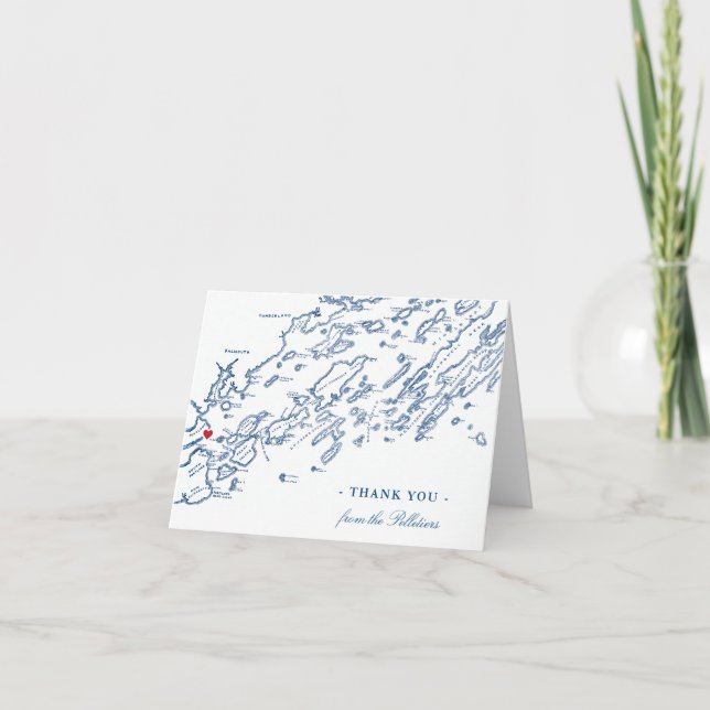 Portland Maine Casco Bay Map Wedding Personalized Thank You Card (Front)