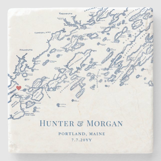 Portland Maine Destination Wedding Favour Stone Coaster (Front)