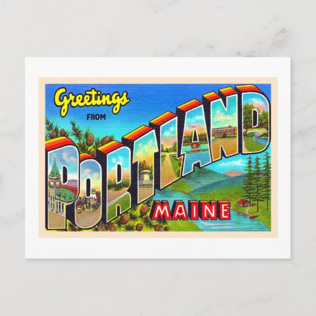 Portland Maine ME Vintage Large Letter Postcard (Front)