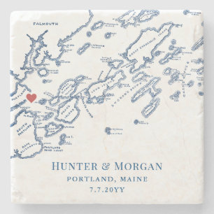 Portland Maine Wedding Favour Casco Bay Map  Stone Coaster