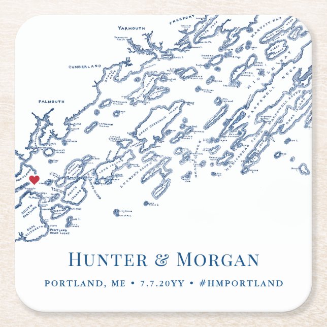 Portland Maine Wedding Welcome Party Cocktail Hour Square Paper Coaster (Front)